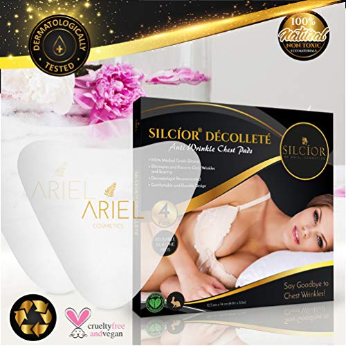 SILCÍOR 4 Pack Anti-Wrinkle Silicone Chest Pads for Wrinkle Reduction, Reusable & Skin-Friendly