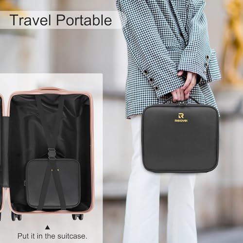Relavel Travel Makeup Train Case with Adjustable Dividers