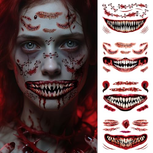 Cerlaza Halloween Temporary Tattoos - Scary Clown & Zombie Face Makeup Kit
