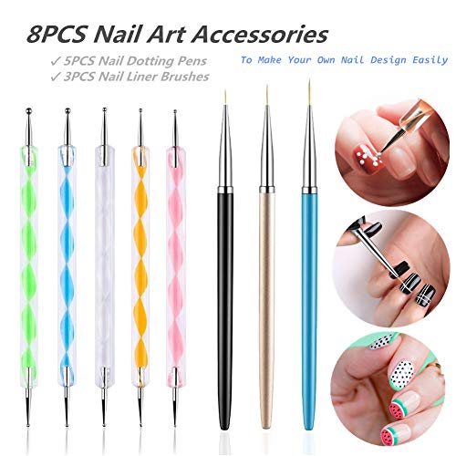 8 Piece Nail Art Dotting Pen & Brush Set - Professional Manicure Tools