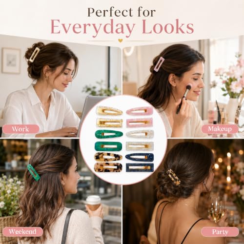 12-Piece Marble Hair Clip Set - Medium Acrylic Barrettes for Women