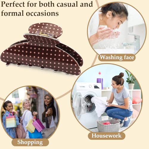 Vovii 4Pcs Polka Dot Hair Claw Clips for Women, Black, Red, White, Brown