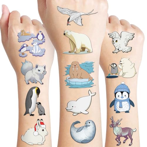 100 Polar Animal Temporary Tattoos for Kids