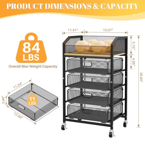 SUNALLY Rolling Makeup Organizer Cart with 4 Drawers - Black
