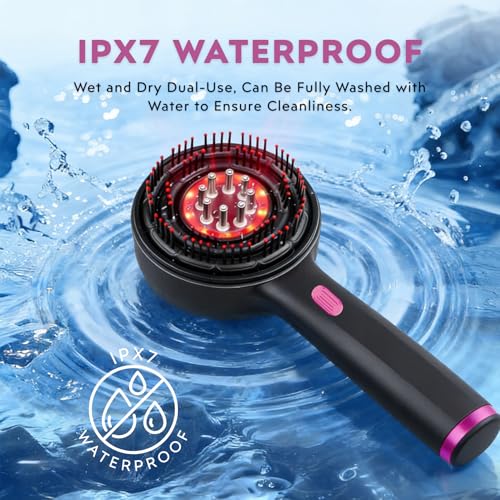 Red Light for Hair Growth Comb - 3-in-1 Hair Growth Brush Electric Scalp Massager Oil Applicator, IPX7 Waterproof Design, Portable for Men & Women Home & Travel