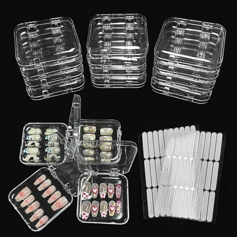 12pcs Clear Acrylic Press On Nail Storage Box Set with Adhesive