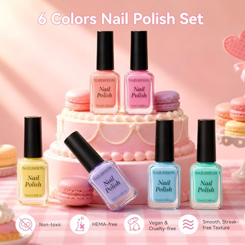 Pastel Nail Polish Set - 6 Colors Quick-Dry Non-Gel