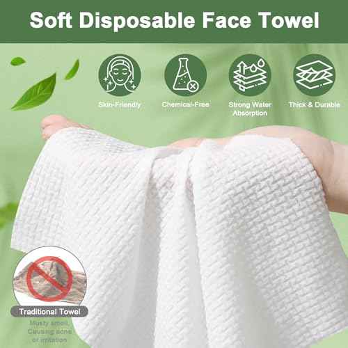 Face Towels Disposable, 12¡± x 10¡± Biobased Facial Towelettes, Large Soft & Thick Dry Wipes for Gentle Skincare, Face Washing & Makeup Removal, Lint-Free Clean Facial Towels, 50 Count