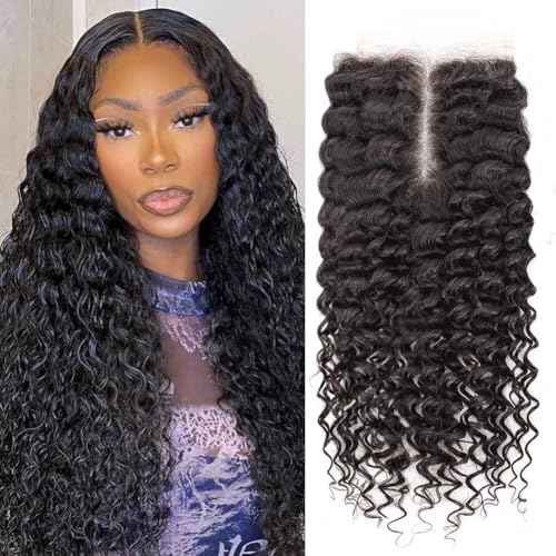 Skinlike HD Lace 5x5 Closure Human Hair Deep Wave Human Hair Closures for Black Women 12A Virgin Hair Pre Plucked Hairline Small Knots Invisible HD Lace Curly Closure 20 Inch