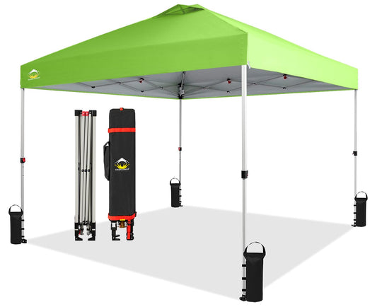 CROWN SHADES Canopy Tent, 10 x 10 Foot Portable Pop Up Outdoor Shelter with Easy 1 Push Center Lock, UV Protection, and Carry Bag, Green