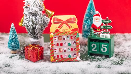 Kids Christmas Day Press-On Fake Nails - Short Full Cover Artificial Nail Tips for Girls