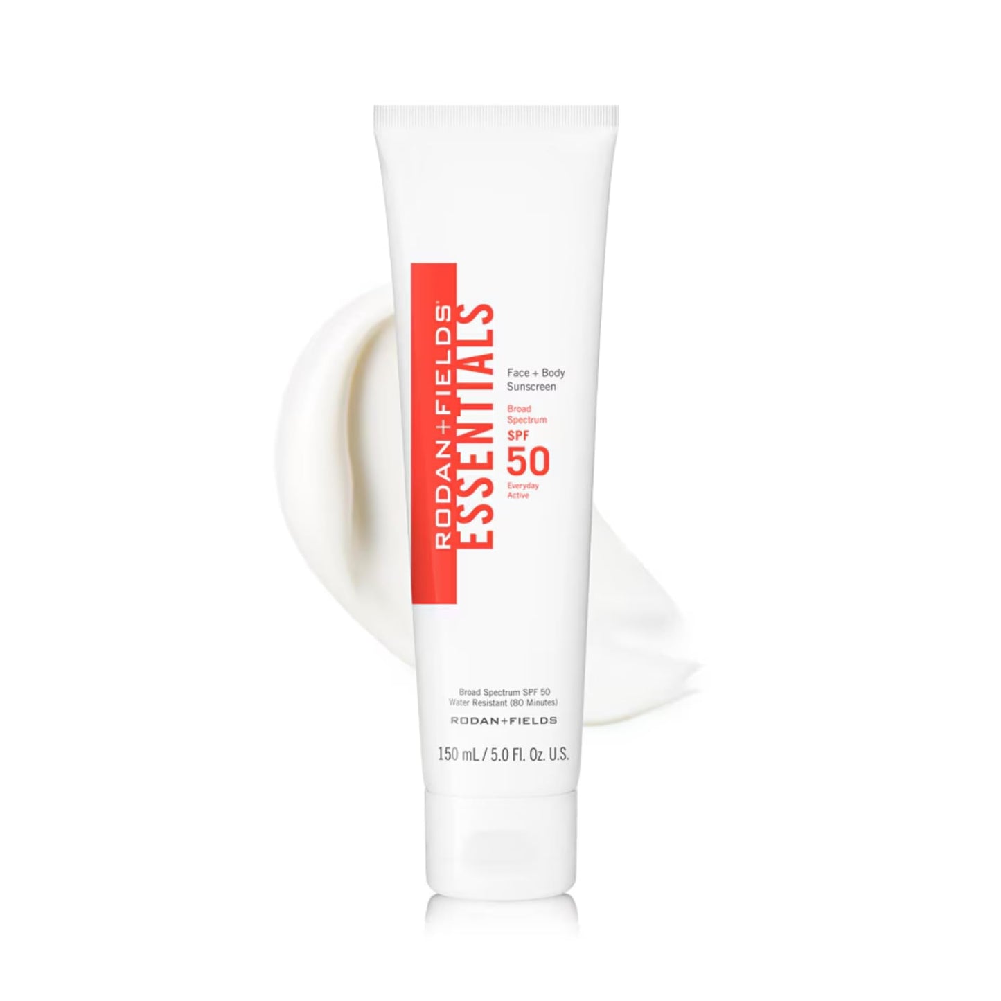 Rodan + Fields Essentials Face + Body Sunscreen Broad Spectrum SPF 50 | 150 mL | Water & Sweat Resistant Facial Moisturizer with SPF | Lightweight Skin Care | Sunscreen for Face & Body