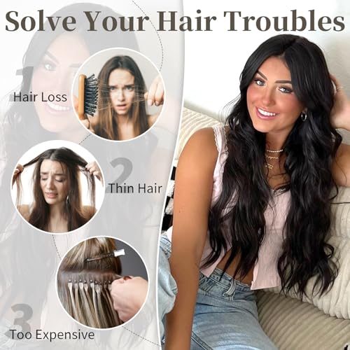 KooKaStyle Invisible Wire Hair Extensions with Transparent Wire Adjustable Size 4 Secure Clips Long Wavy Secret Hairpiece 20 Inch Dark Brown for Women