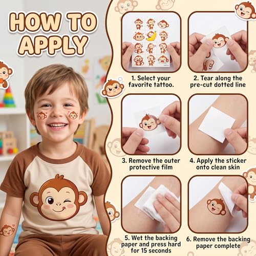 96 Monkey Temporary Tattoos for Kids - Jungle Party Favors