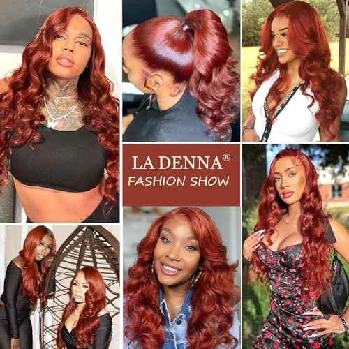 Reddish Brown 360 Body Wave Lace Front Wigs Human Hair 200% Density Pre Plucked Ginger Brown Human Hair Lace Front Wigs HD Transparent 360 Lace Frontal Colored Wigs Human Hair for Women 24 inch