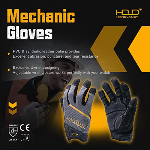 HANDLANDY Mens Work Gloves Wear Resistant, Breathable & Flexible Mechanic Working Gloves, Touchscreen Warehouse Outdoor Yard Glove, Truck Driver Gifts