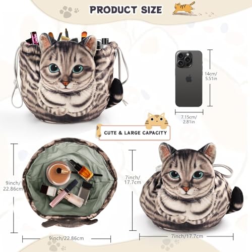 Openhaha Drawstring Travel Organizer, Cosmetic Pouch - Cat Gift for Women, Lay Flat Makeup Bag Gifts for Cat Lovers (2-Pack)