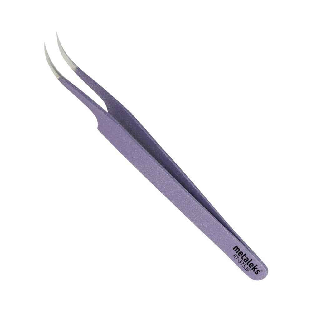 Metaleks Tweezers for Eyelash Extension - Straight and Curved Pointed Tweezers - Professional Stainless Steel Precision Tweezers set - 2 Pcs - With Pouch In Purple Powder Coating