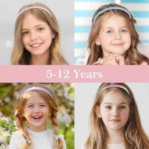 Glitter Headband, 4pcs Plastic Sparkly Cute Non Slip Chunky Hairbands, Thick Bling Confetti Rainbow Hair Bands with Teeth, Little Girls Colorful Hair Accessories