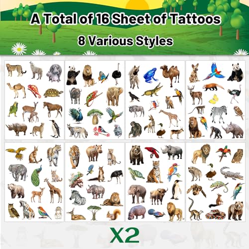 200+ Realistic Wildlife Animal Temporary Tattoos