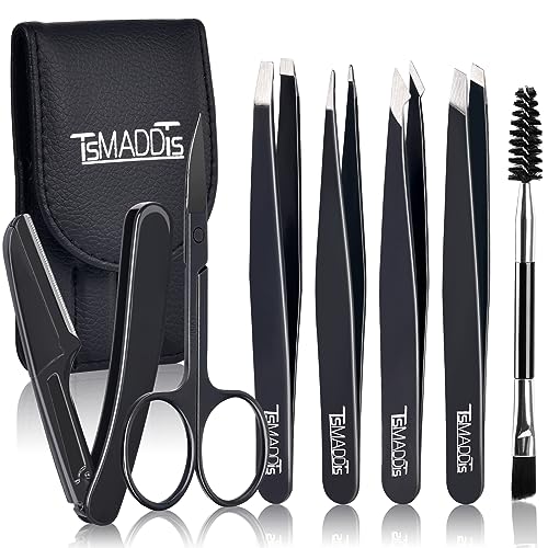 TsMADDTs 7-Piece Stainless Steel Tweezers Set for Eyebrows