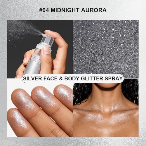 Silver Glitter Spray for Hair & Body – Non-Sticky, 0.33oz