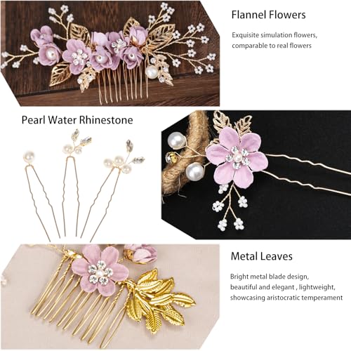 10 Piece Purple Floral Hair Comb & Pin Set for Weddings