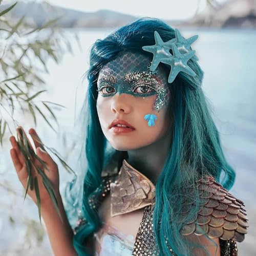 Mermaid Tattoo Stickers & Starfish Hair Clips Set - 19 Pcs