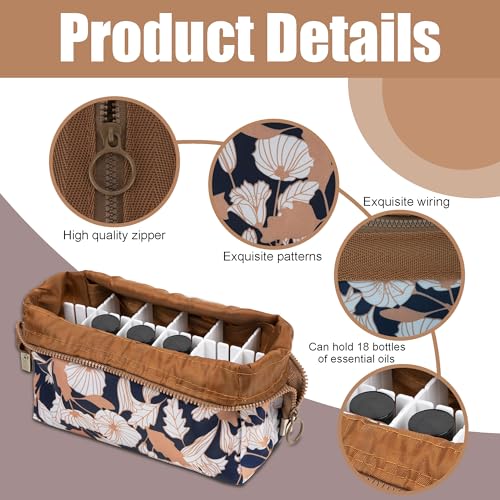 Essential Oil Carrying Case - Holds 18 Bottles (5mL-20mL, Also Fits for Roller Bottles), Travel Essential Oil Bag for Purse, Portable Organizer for Essential Oils and Accessories