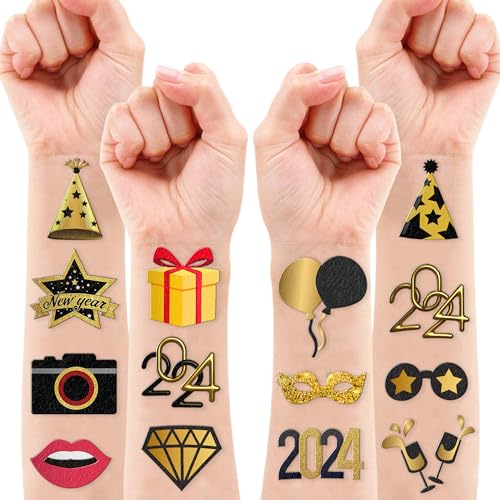 New Year Eve Temporary Tattoos - 8 Sheets, 99 Designs, Party Favors