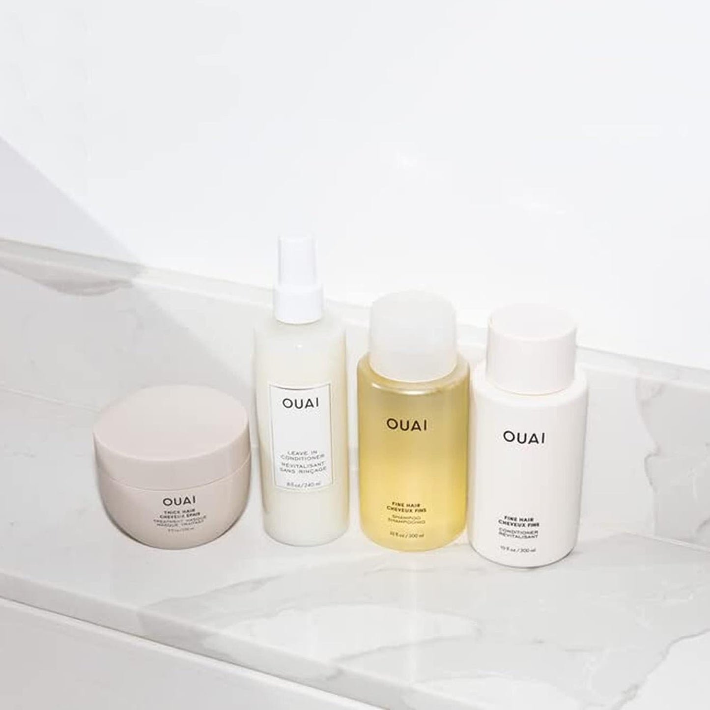 OUAI Fine Shampoo + Conditioner Set - Bring Fine Hair to the Next Level with Keratin & Biotin - Delivers Clean, Bouncy & Voluminous Hair - Free of Parabens, Sulfates & Phthalates - 10 fl oz Each