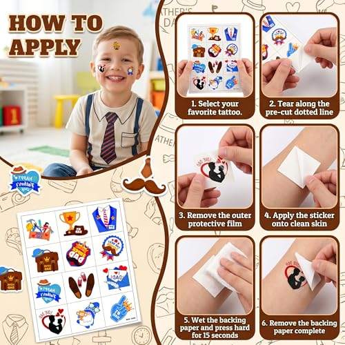 96 PCS Father's Day Temporary Tattoos for Kids | Dad Theme