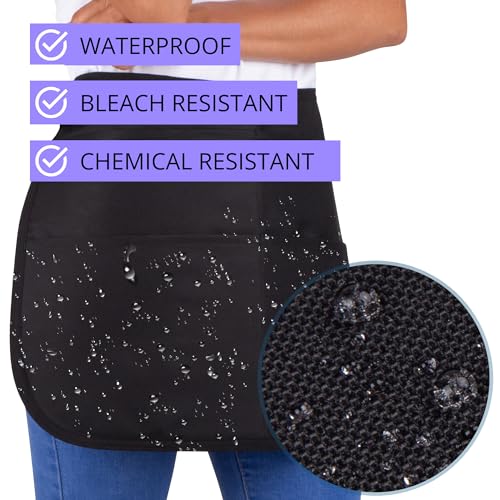 SupplyMaid Waterproof Hair Stylist Apron with 5 Pockets - Bleach-proof Half Waist Apron for Salons, Cosmetology, & Groomers