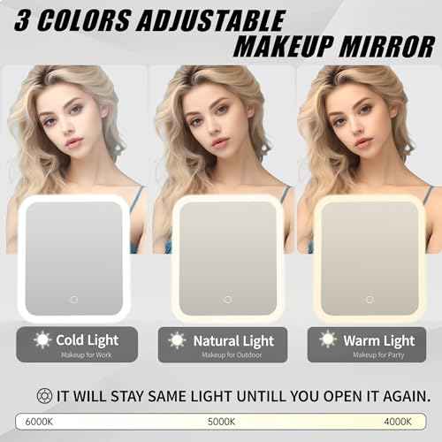 Travel Makeup Bag with LED Mirror, Portable Cosmetic Case Organizer with Lighted Mirror, Waterproof Makeup Case for Cosmetic Brush Holder Storage, Black Toiletry Bag for Women Gift