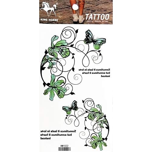 1 Sheet Butterfly Flower Green Vine Tattoos Body Art Fake Tattoo for Women Men Teens Arm Temporary Tattoo Body Sticker
