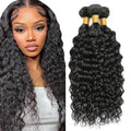 FuivJuix 14-Inch Water Wave Human Hair Extensions - Unprocessed Brazilian Virgin Bundles, Natural Black, 3-Pack, 150g