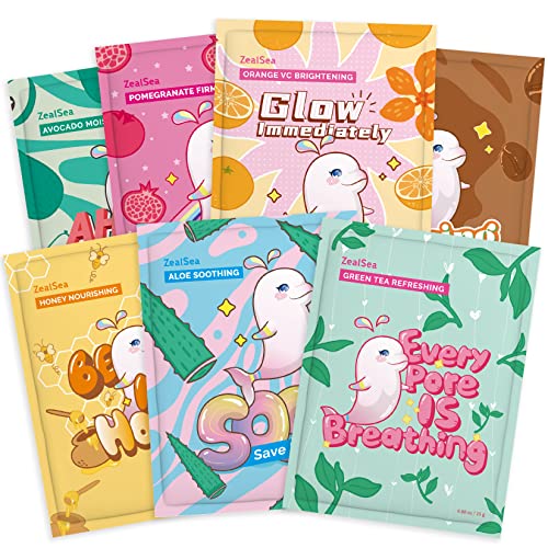 ZealSea Super Hydrating & Moisturizing Facial Sheet Mask Bundle 7 Pack Sheet Masks Plus New Releasing Magic Fun Facial Mask Collection