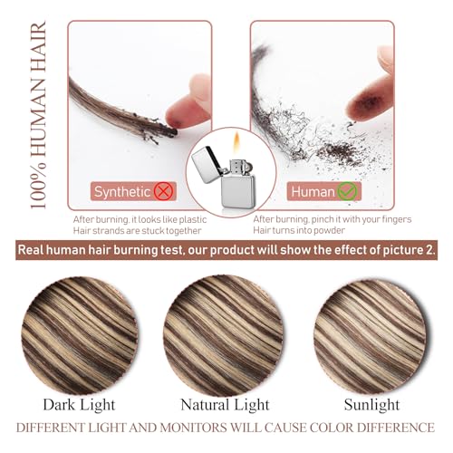 Hair Extensions Real Human Hair Clip in Hair Extensions Remy Human Hair Clip ins Balayage Chocolate Brown to Caramel Blonde Straight Real Hair Extension for Women 18 Inch 80g/5pcs Soft Silky