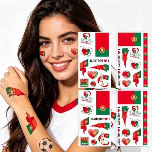 Portugal Flag Temporary Tattoos - 40 Pcs Waterproof Set