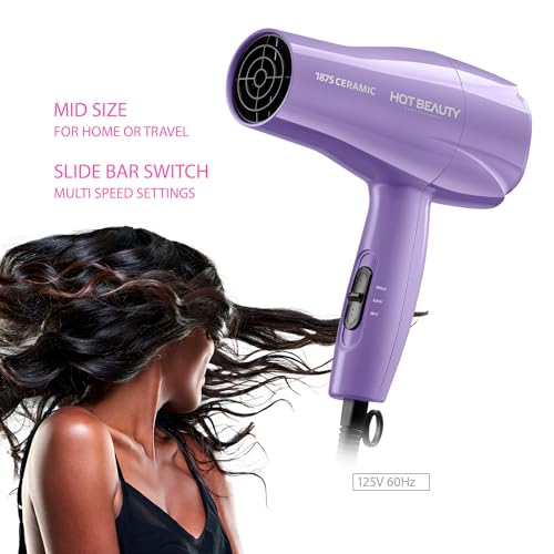 Hot Beauty 1875 Ceramic Hair Dryer with Comb Attachment