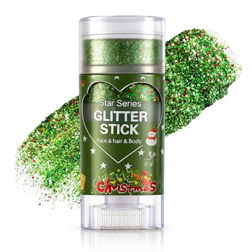 Sulily Green & Red Brazil Face Glitter Stick for World Cup Fans, Party & Sports Events