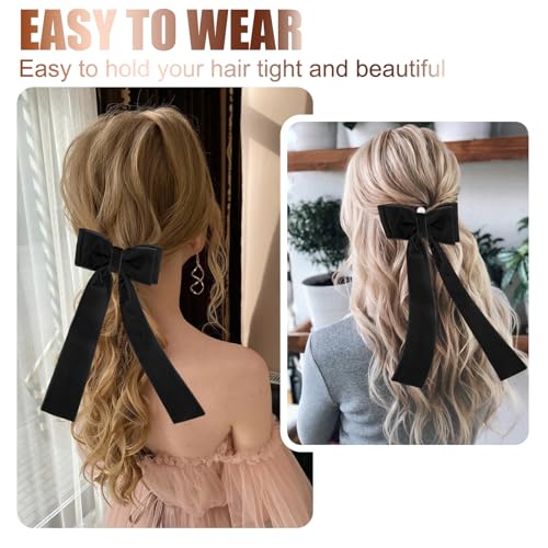 Vodolo Velvet Hair Bows for Women Girls,3 PCS Black Velvet Ribbon Bow Hair Clips With Long Tail,Hair Bows Barrettes for Thick Thin Hair,Nonslip Hair Accessories Christmas Birthday Gifts