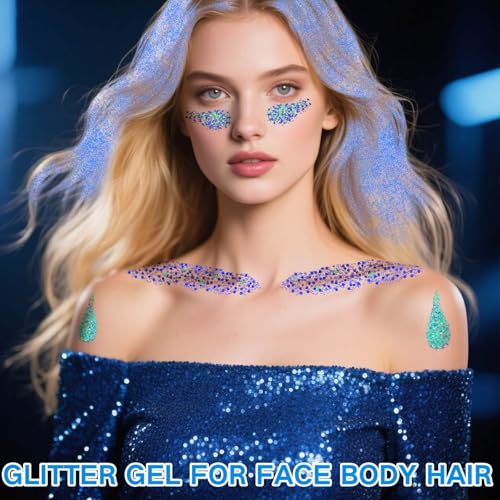 Blue Glitter Gel Set for Hair & Face - 4th of July Makeup
