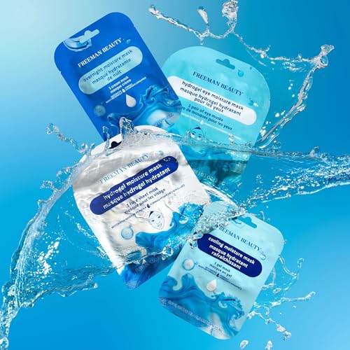 Freeman 4 Piece Moisture Mask Face Set, Hydrating Face Masks & Under Eye Mask For Puffy Eyes, Hydrogel Masks For Dry Skin, Hyaluronic Acid, Travel-Friendly, Vegan & Cruelty Free Skincare
