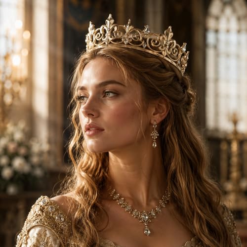 Gold Rhinestone Full Round Crown - Crystal Tiara for Prom & Parties