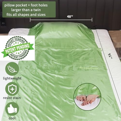 OceanGem Self Tan Sleep Sac, Breathable Self Tanner Sleep Sack, Protect Sheets from Self Tanner, Lightweight Poly Self Tanning Sheet Protector, Self Tanner Sleeping Bag (Green)