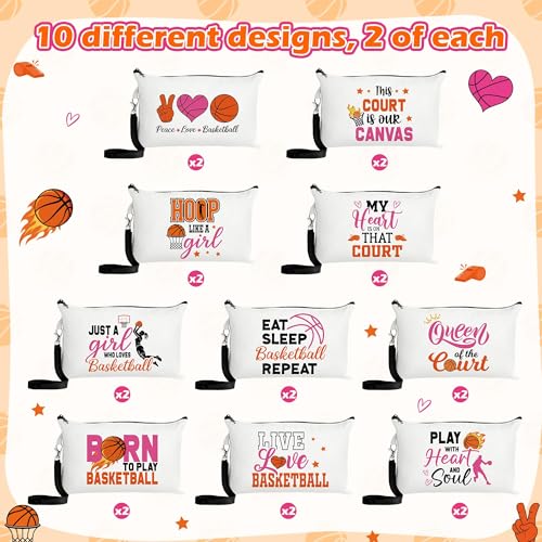 R HORSE 20Pcs Basketball Makeup Bag for Girls, Basketball Gifts Teen Canvas Cosmetic Bag With Zipper Funny Travel Bags Toiletry Pouch Accessories for Team Players Lover