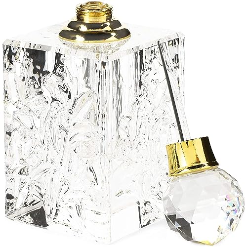 Okuna Outpost Crystal Glass Perfume Bottle Set - Refillable Perfume Bottles for Fragrance & Oils - Boudoir Props - Pack of 2, Transparent Glass, Round