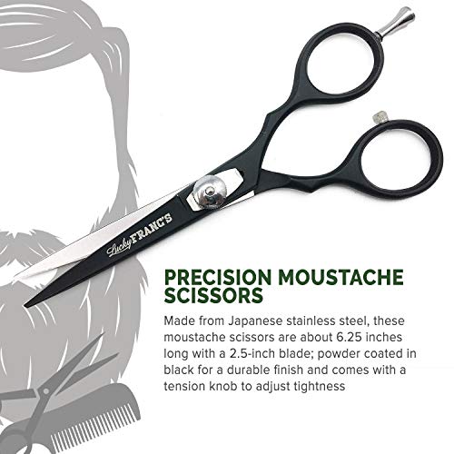 Lucky Franc's Beard Grooming Kit with Japanese Beard Scissors & Ox Horn Handmade Mini Beard Combs for Men. Mustache Trimming Kit with Mustache Hair Scissors and Comb for Men. Handmade Beard Care Kit