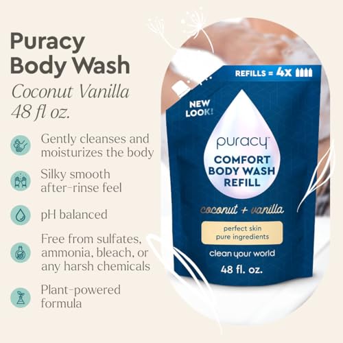 Puracy Comfort Body Wash - Natural Coconut & Vanilla, 48 Oz Pack of 2